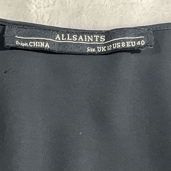 AllSaints Afia  Black Dress Size 8 Black Mini Twist Overlay Party Ready Side zip - Picture 8 of 13